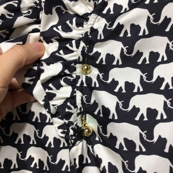 Elizabeth McKay Elephant Print Silk Blouse 2 - Picture 4 of 8